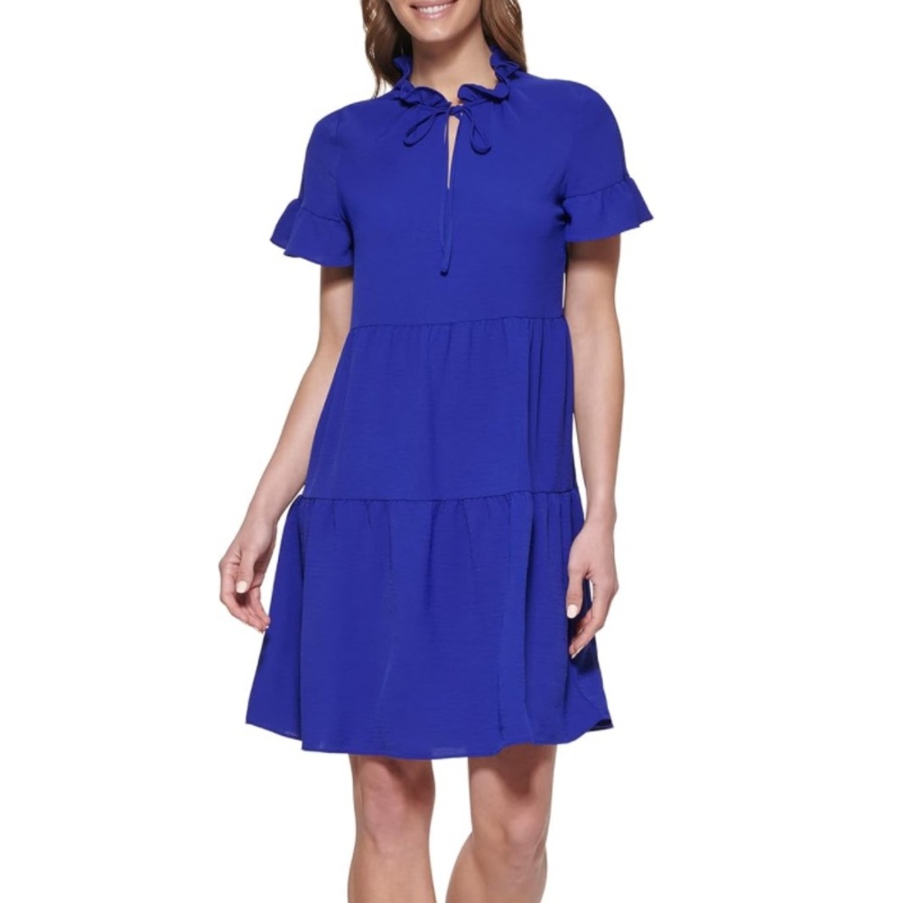 DKNY Women's Sleeveless Tie Neck Pleated Shift Dress